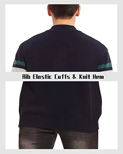 Men Striped Sweater Golf Pullover Mens Casual Sweater Turtleneck Shirts Multi-Color Striped Tops Winter Thermal Sweater Slim Fit Sweaters Polo Sweater Dark Grey Black