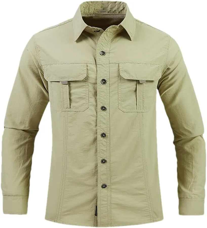 Men Tactical Military Shirts Lightweight Quick Dry Cargo Long Sleeve Combat Army Fishing Tops Shirts