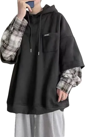 Men Women Preppy Hoodie Harajuku Plaid Sleeve Light Academia Kawaii Korean Japanese Oversized Fall Aesthetic Grunge