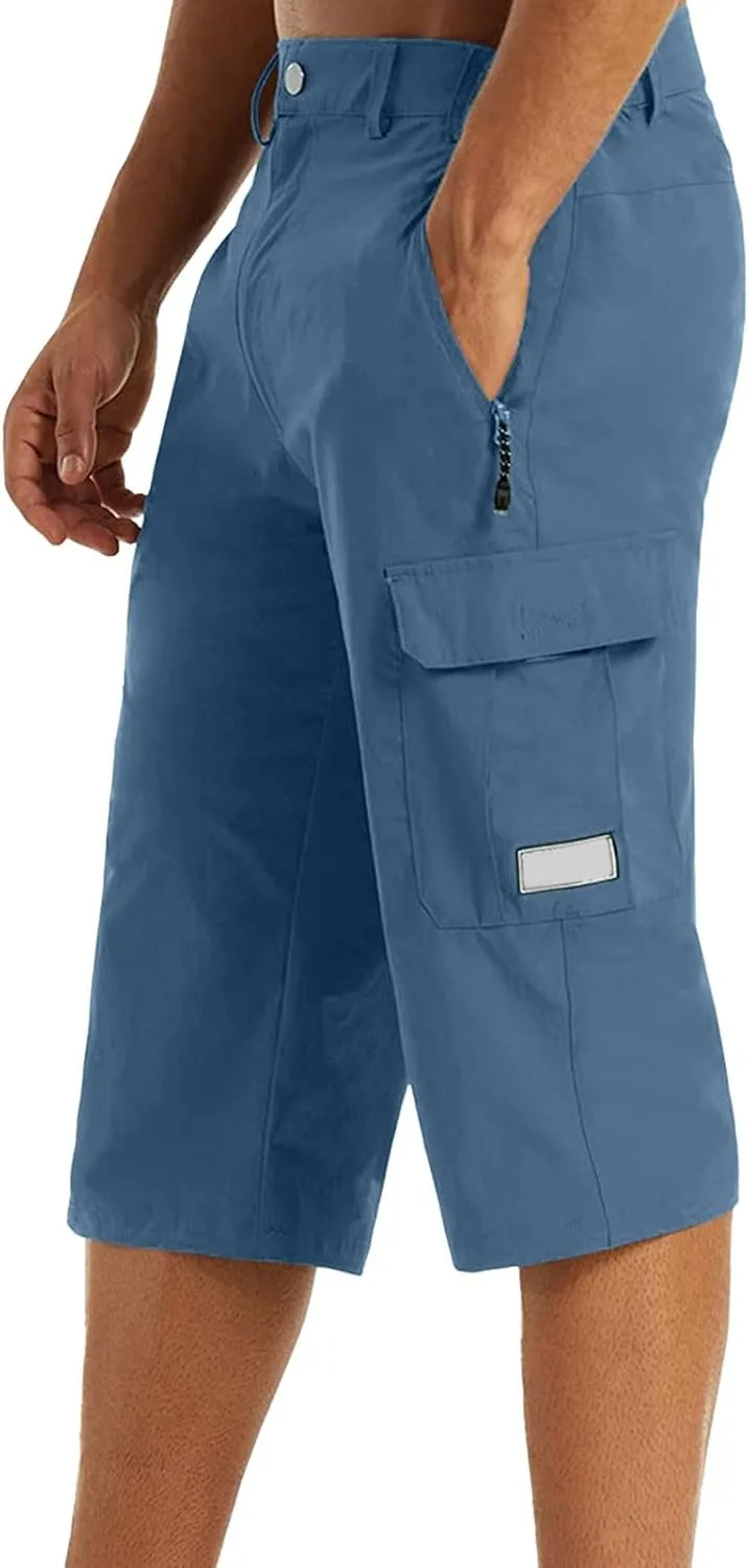 Mens Capri Cargo Pants Twill Multi Pockets Casual 3/4 Hiking Work Shorts for Men Athletic Fit Golf Tennis Tactical Pants