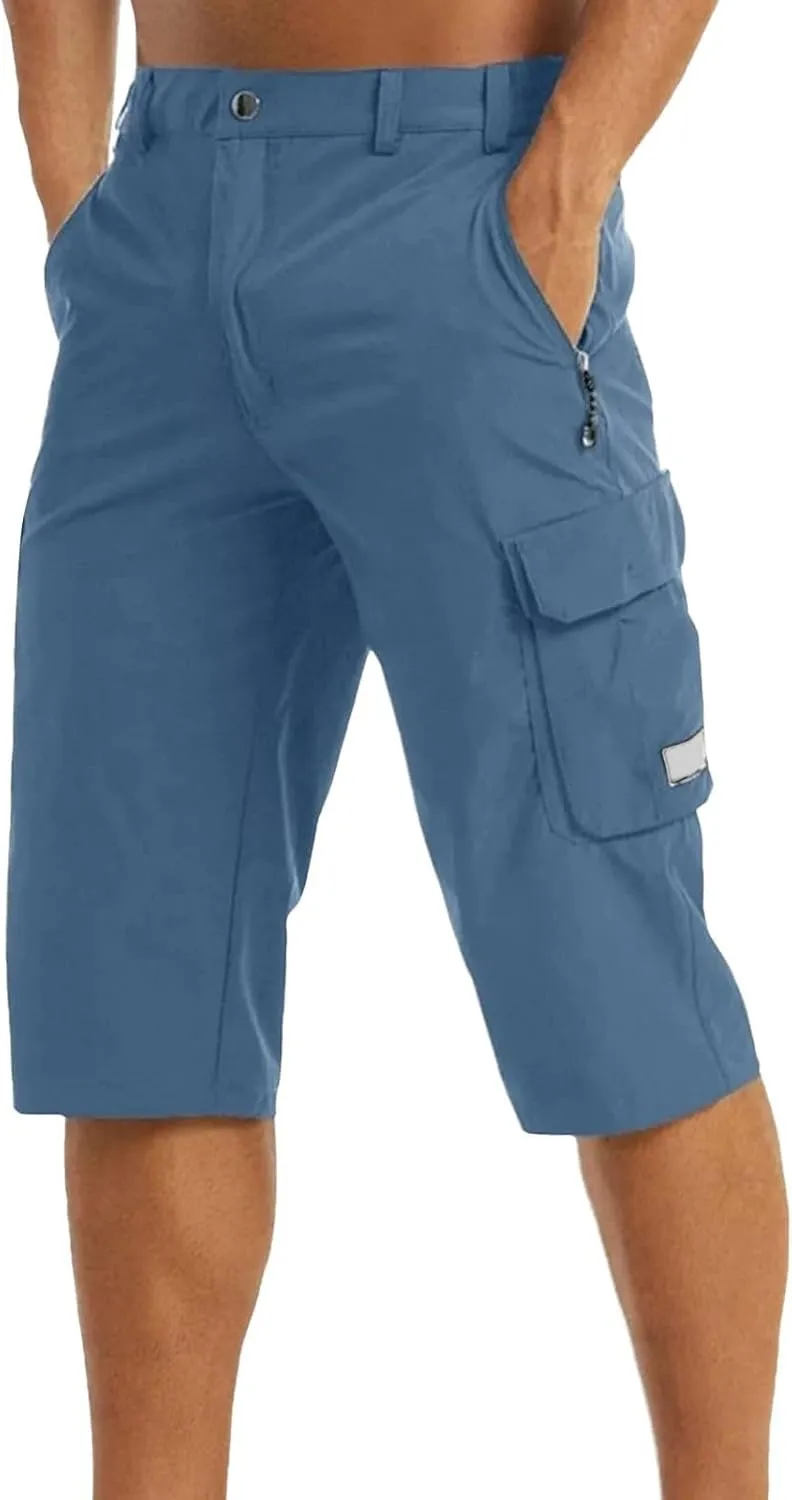 Mens Capri Cargo Pants Twill Multi Pockets Casual 3/4 Hiking Work Shorts for Men Athletic Fit Golf Tennis Tactical Pants