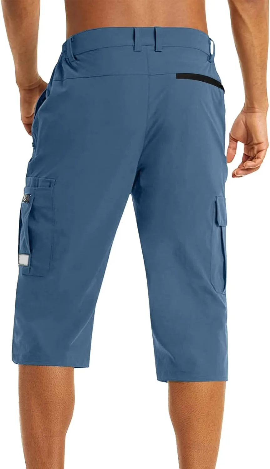 Mens Capri Cargo Pants Twill Multi Pockets Casual 3/4 Hiking Work Shorts for Men Athletic Fit Golf Tennis Tactical Pants