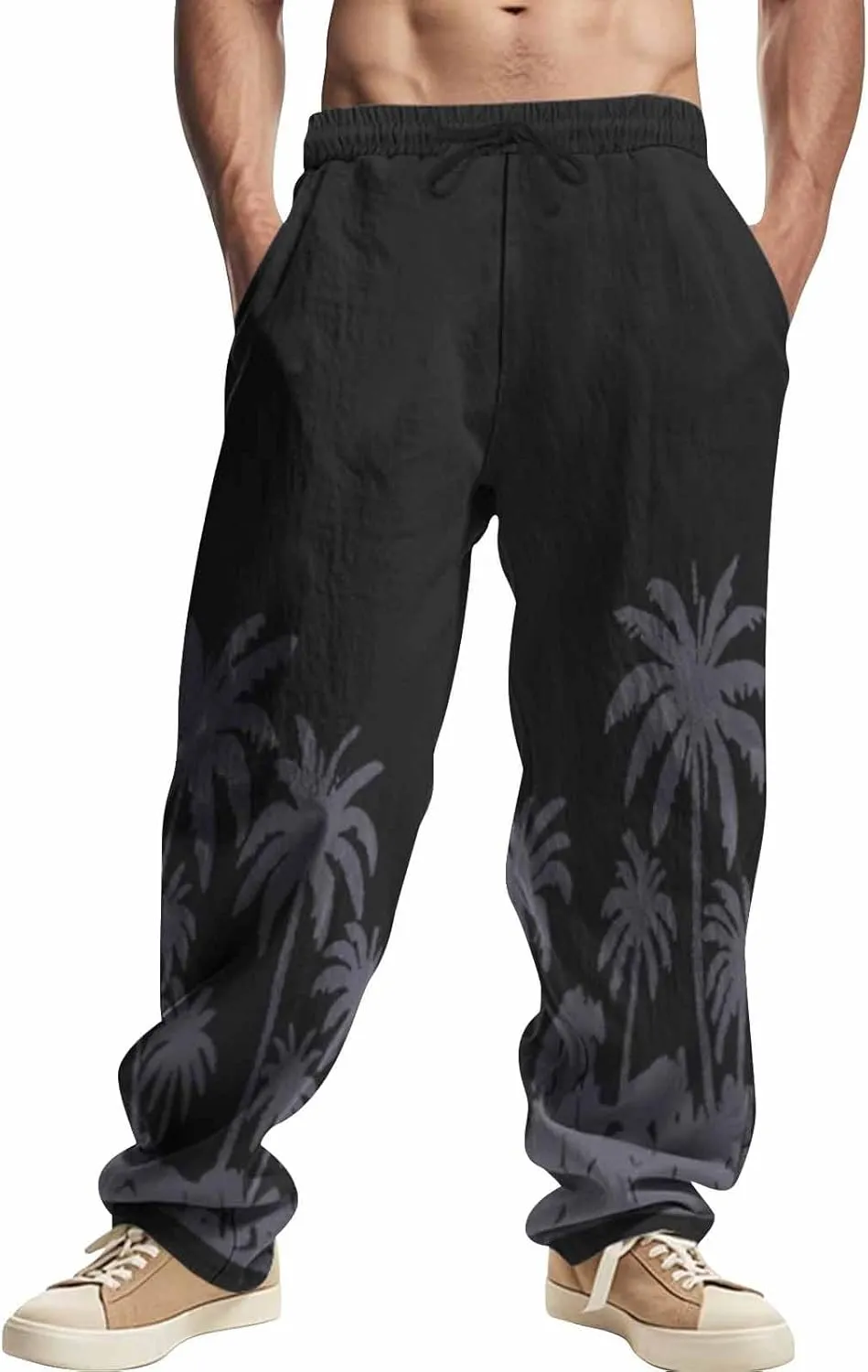 Mens Casual Pants Casual Solid Color Summer Drawstring Lightweight Pant High-Waisted Breathable Big and Tall Trousers
