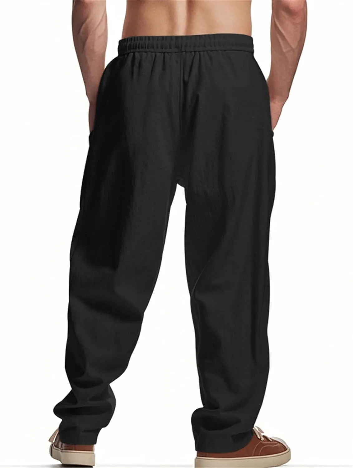 Mens Casual Pants Casual Solid Color Summer Drawstring Lightweight Pant High-Waisted Breathable Big and Tall Trousers