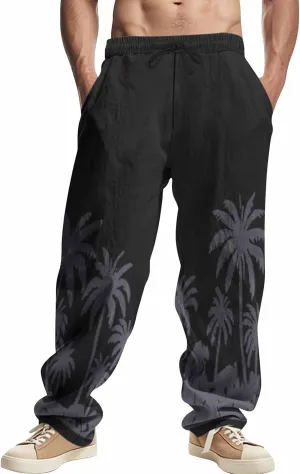 Mens Casual Pants Casual Solid Color Summer Drawstring Lightweight Pant High-Waisted Breathable Big and Tall Trousers