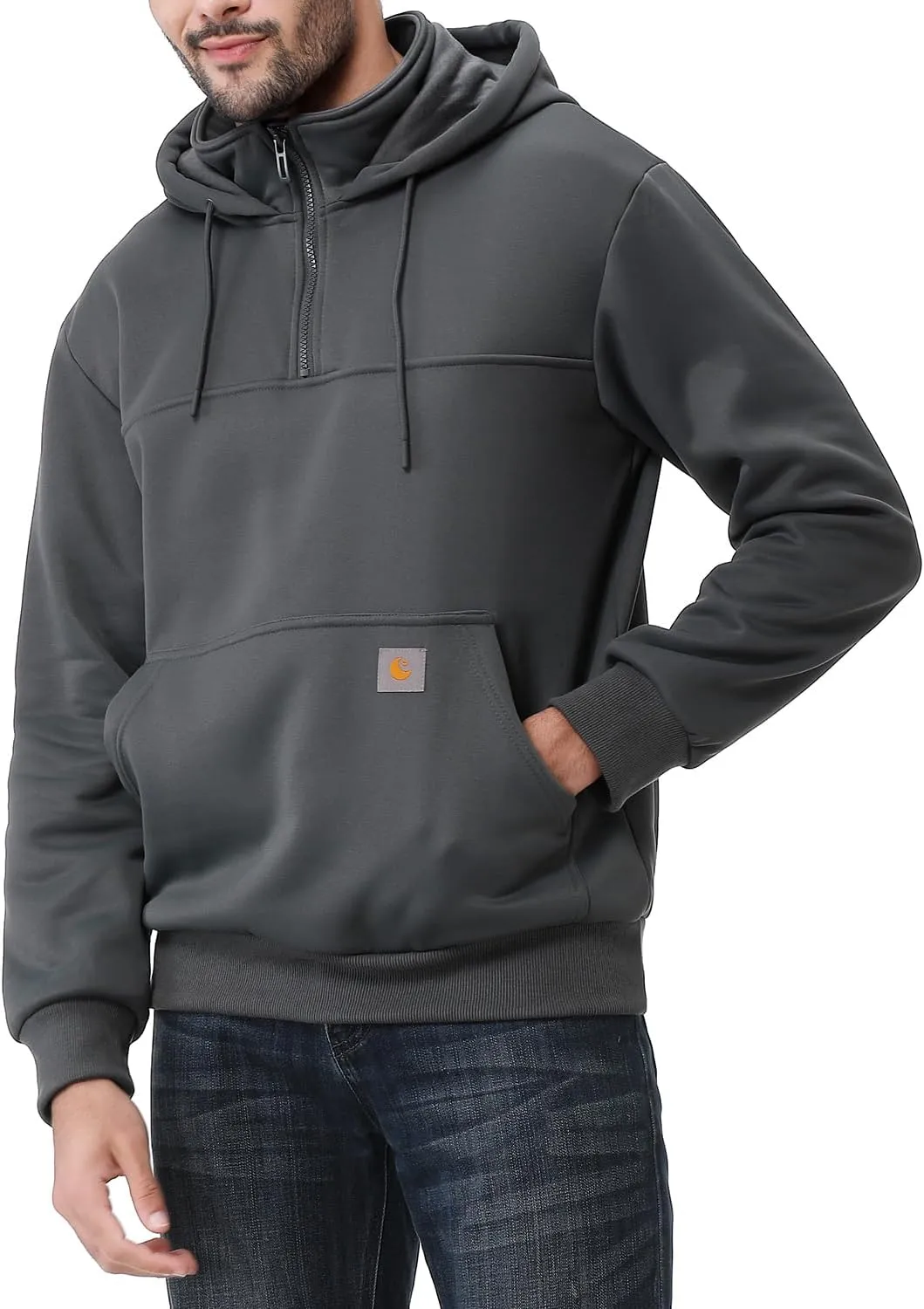 Men's Fashion Hoodies Sweatshirts Loose Fit Heavyweight Quarter-Zip Sweatshirt Fleece-Lined Pullover