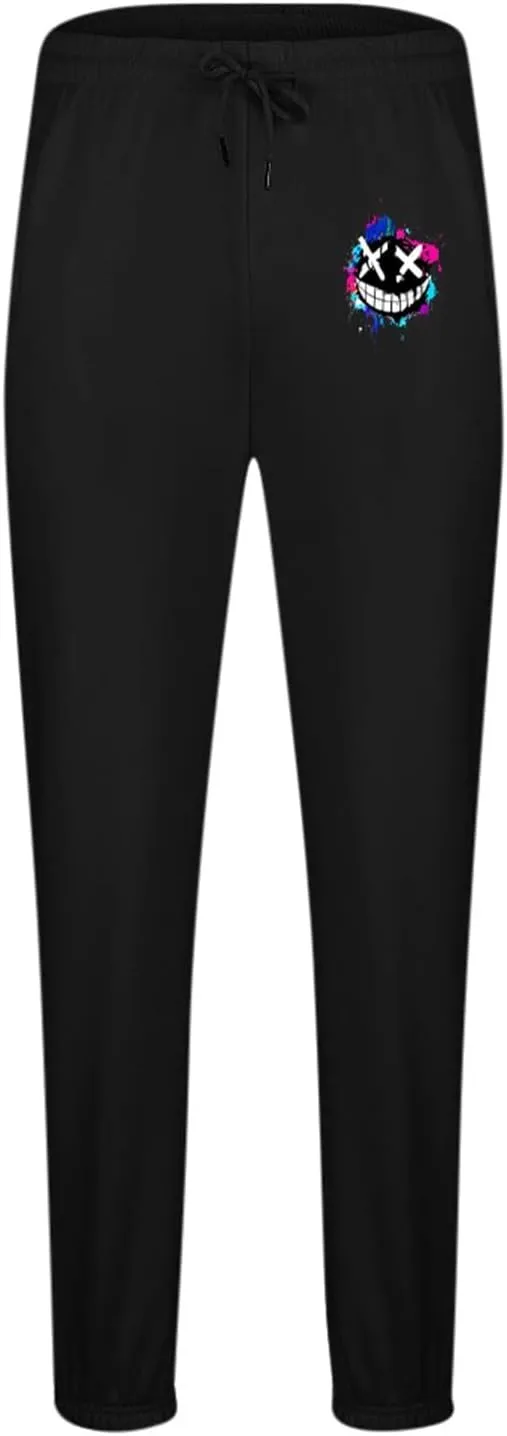 Men's Joggers Sweatpants Smiley Face Print Sweat Pants Fleece Jogger Athletic Trousers with Pockets