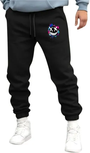 Men's Joggers Sweatpants Smiley Face Print Sweat Pants Fleece Jogger Athletic Trousers with Pockets