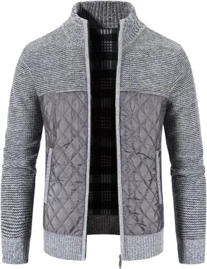 Men's Knitted Cardigan Sweater Thick Slim Fit Full Zip Sweaters Coat Cotton Padded Polar Fleece Lined Windproof Jacket