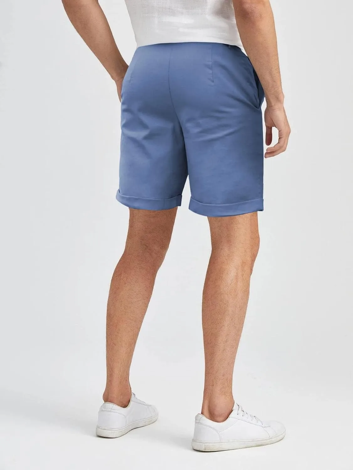 Men's Linen Casual Classic Short Elastic Waist Summer Beach Lightweight Board Slim-Fit with Pockets