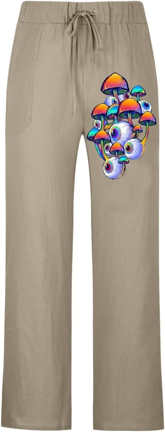 Mens Linen Drawstring Pants Elastic Waist Lightweight Trouser Casual Yoga Summer Beach Pant