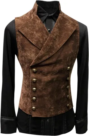 Men's Medieval Vest Victorian Steampunk Gothic Waistcoat Slim Fit Double Breasted Gentleman Wedding Prom Party Tuxedo Jacket