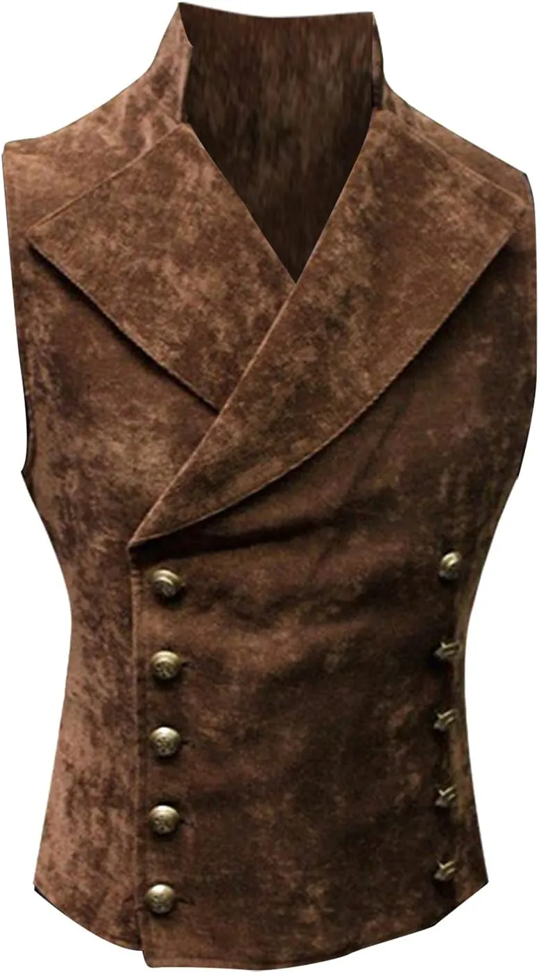 Men's Medieval Vest Victorian Steampunk Gothic Waistcoat Slim Fit Double Breasted Gentleman Wedding Prom Party Tuxedo Jacket