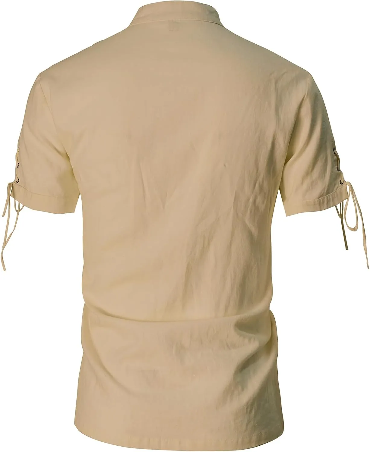 Mens Renaissance Shirt Pirate Medieval Viking Steampunk Top Lace Up V Neck Linen Short Sleeve Halloween Costume