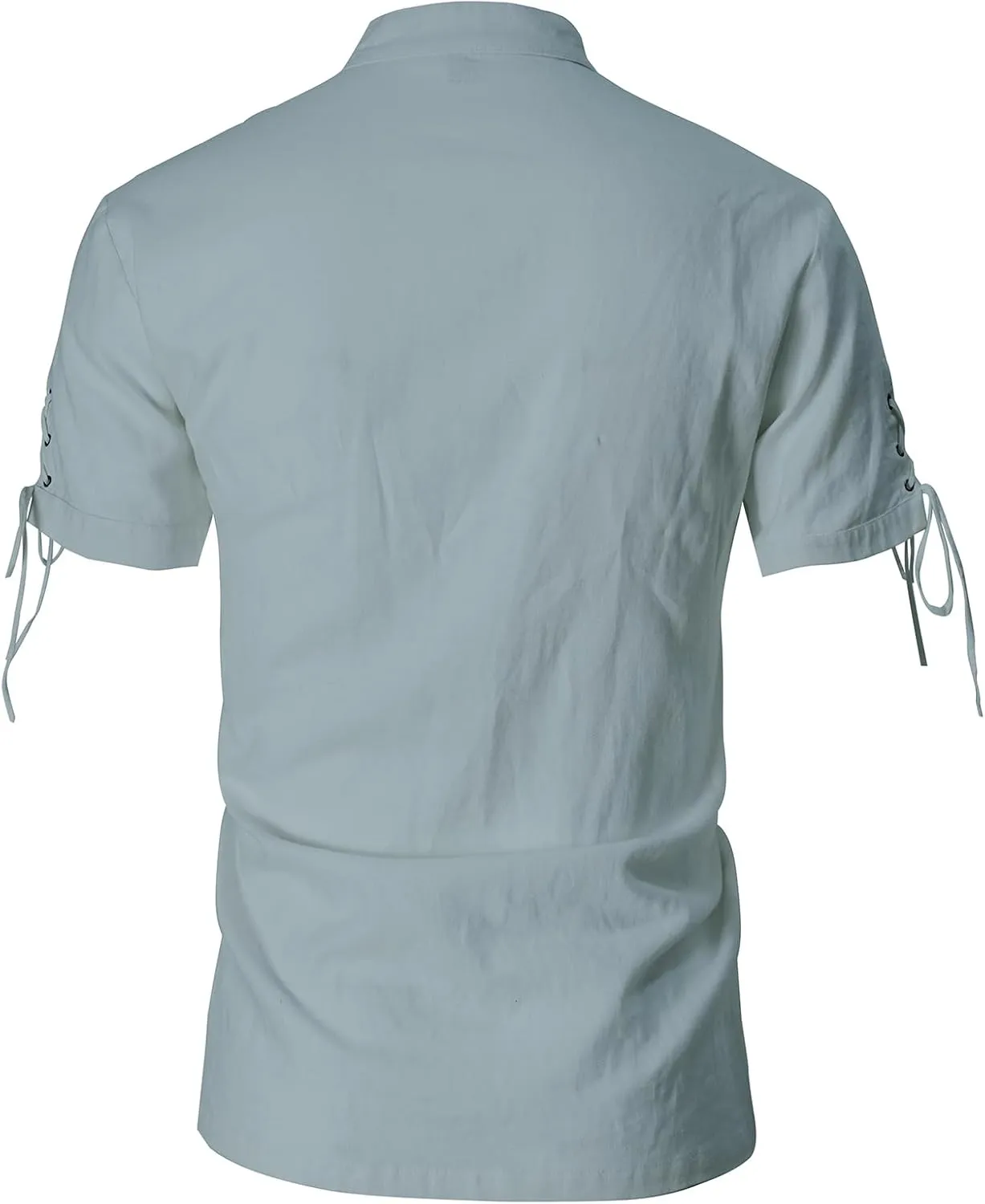 Mens Renaissance Shirt Pirate Medieval Viking Steampunk Top Lace Up V Neck Linen Short Sleeve Halloween Costume