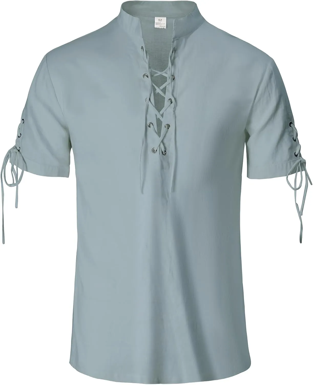 Mens Renaissance Shirt Pirate Medieval Viking Steampunk Top Lace Up V Neck Linen Short Sleeve Halloween Costume