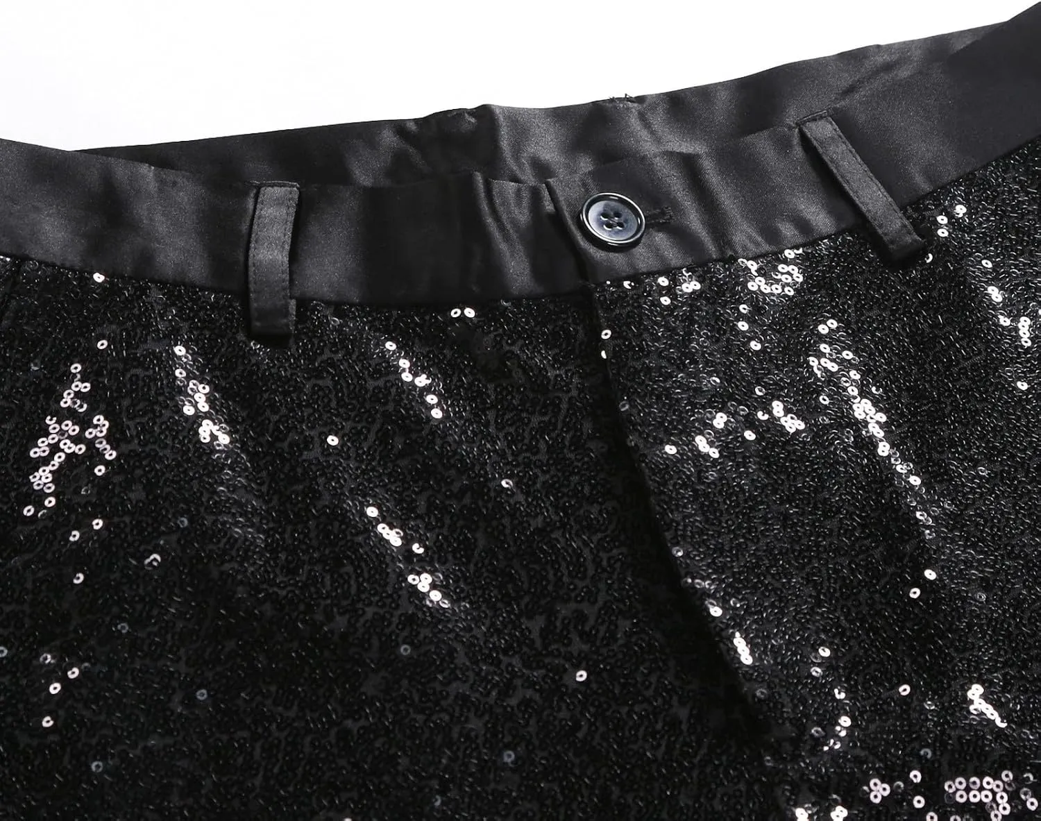 Men's Sequin Dress Pants Straight Leg Shiny Suit Pants Bussiness Casual Work Trousers with Pockets