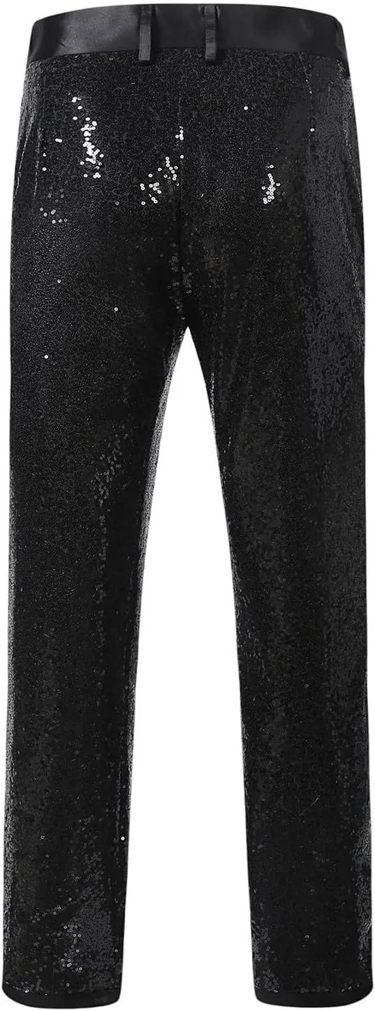 Men's Sequin Dress Pants Straight Leg Shiny Suit Pants Bussiness Casual Work Trousers with Pockets