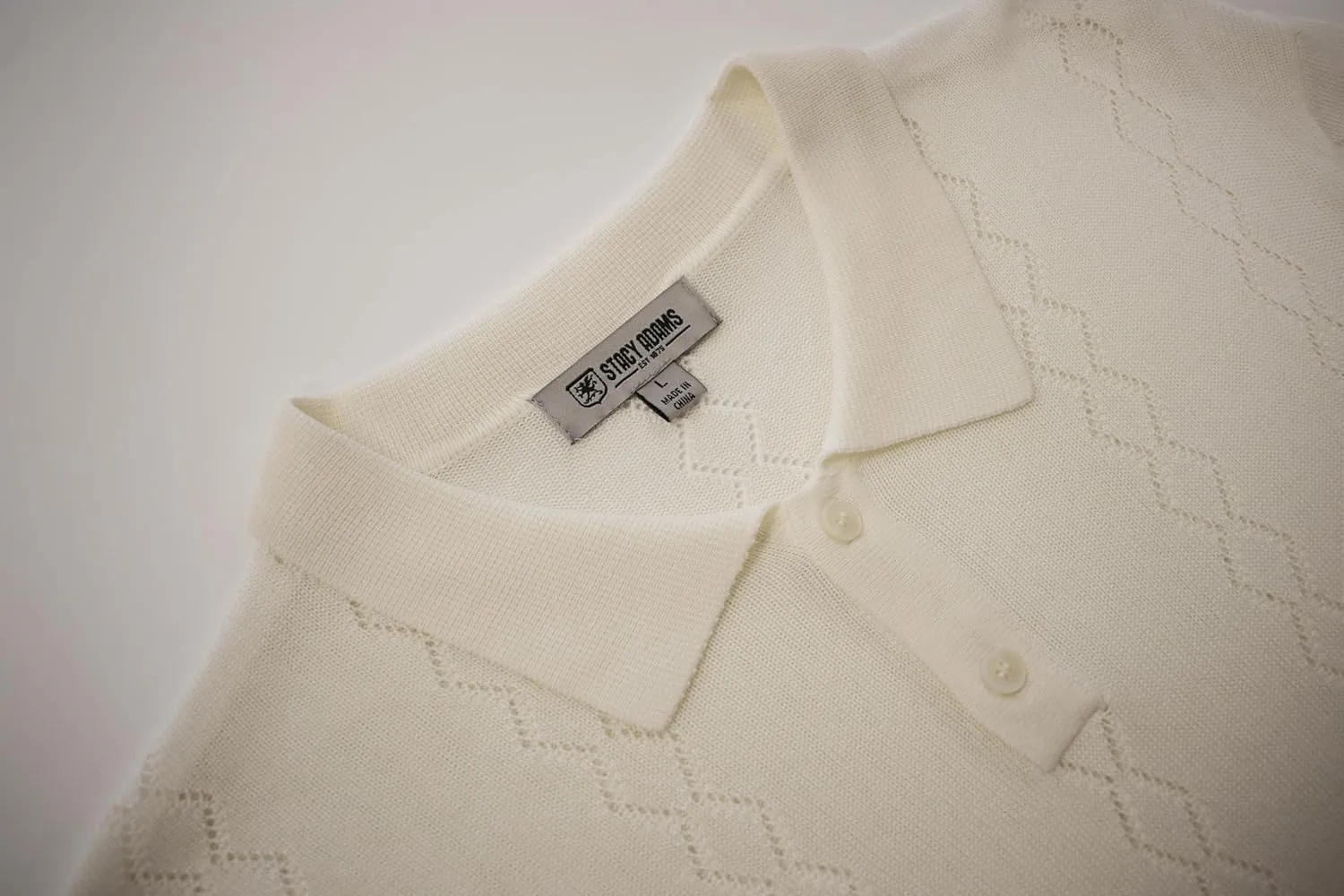 Mens Short Sleeve Knit Sports Shirt - Modern Polo Vintage Classics: Solid Cable Twist Jacquard Pattern