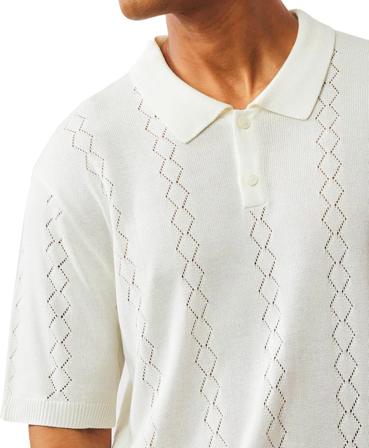 Mens Short Sleeve Knit Sports Shirt - Modern Polo Vintage Classics: Solid Cable Twist Jacquard Pattern