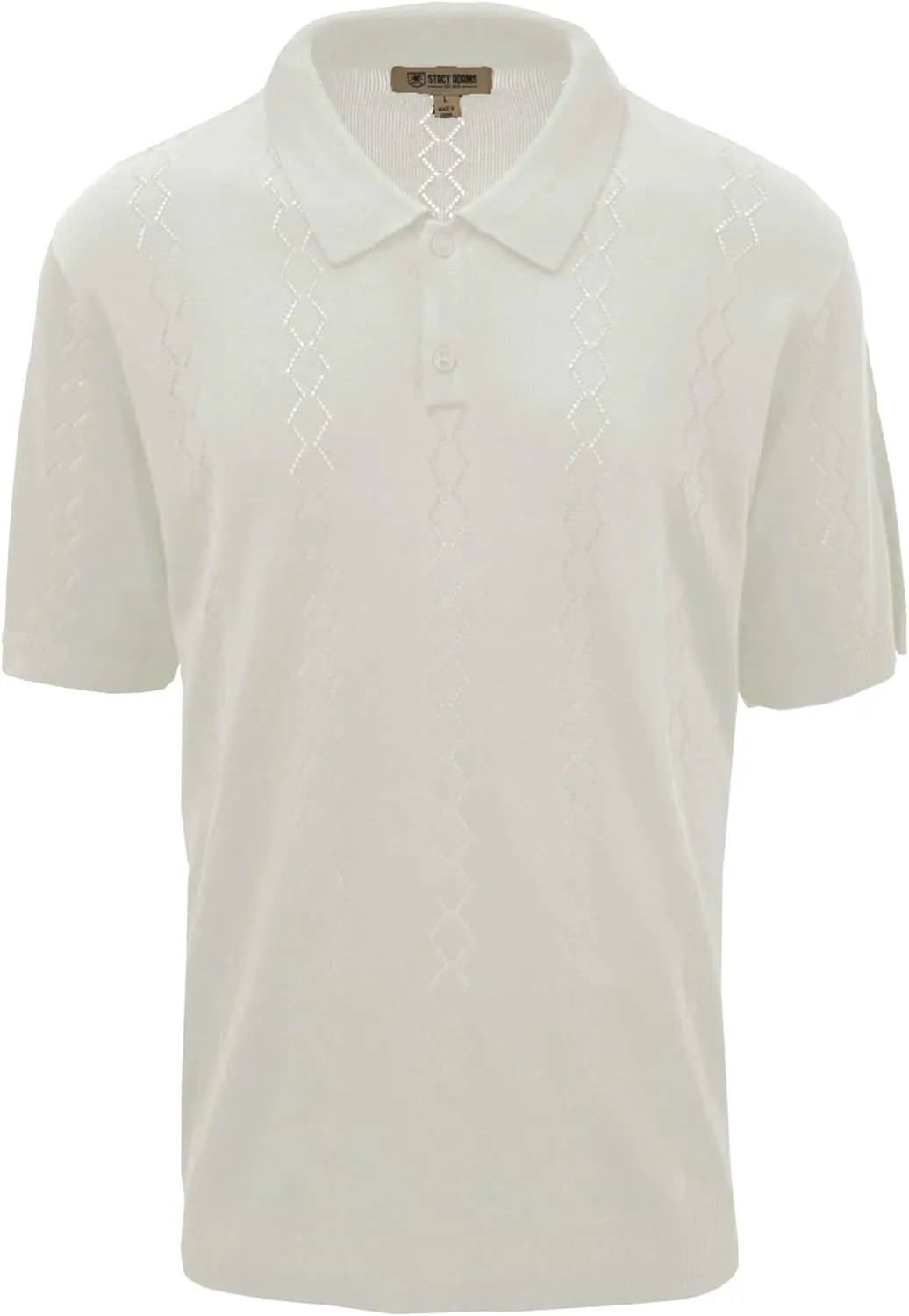 Mens Short Sleeve Knit Sports Shirt - Modern Polo Vintage Classics: Solid Cable Twist Jacquard Pattern