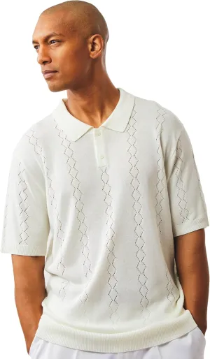 Mens Short Sleeve Knit Sports Shirt - Modern Polo Vintage Classics: Solid Cable Twist Jacquard Pattern