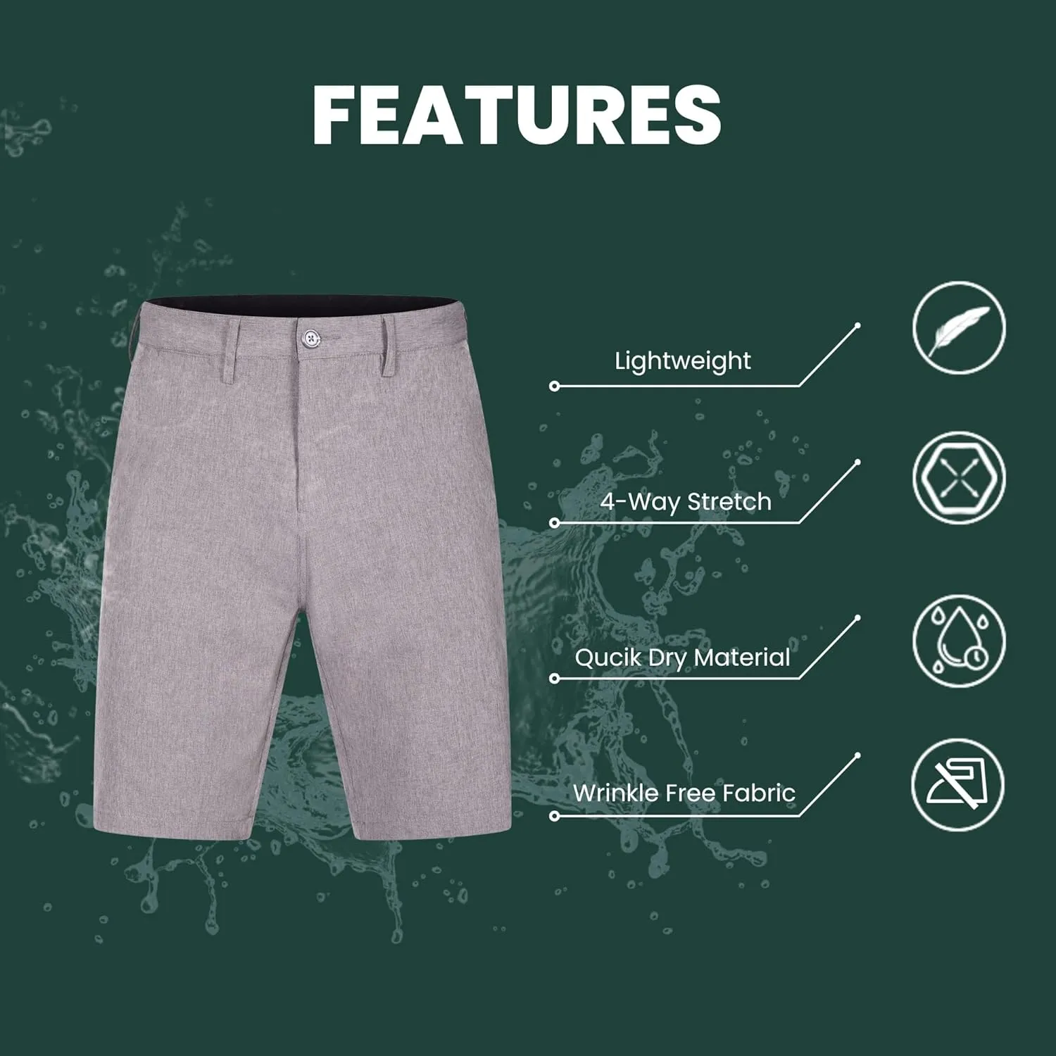 Mens Shorts for Men, Hybrid Casual Golf Dress Flat Front Quick Dry Stretch Board Shorts, Lightweight Chino Short