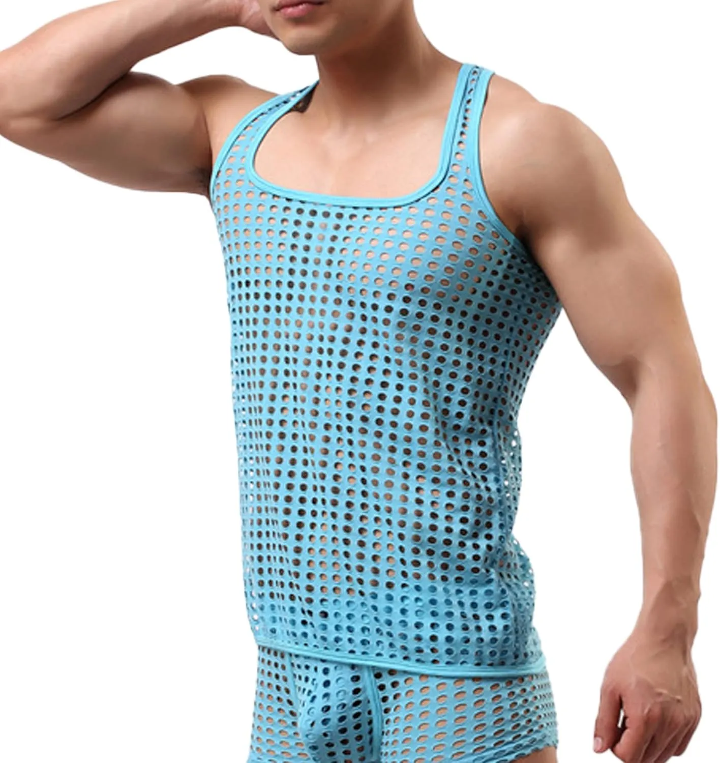 Men's Summer Fashion Tank Tops Sleeveless Compression Shirt Square Cut Muscle A-Shirts