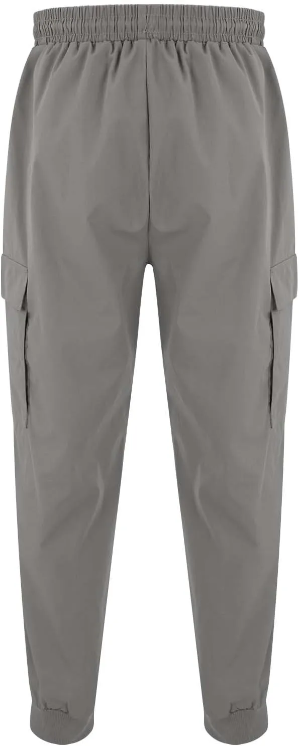 Mens Summer Yoga Pants Elastic Waist Ankle Length Cargo Pants with Multi Pockets Loose Fit Casual Cinch Bottom Trousers