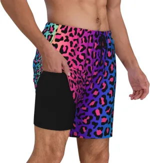 Mens Swim Trunks with Compression Liner Quick Dry Bathing Suit Stretch Swimwear Music Notes Board Shorts Beach Shorts