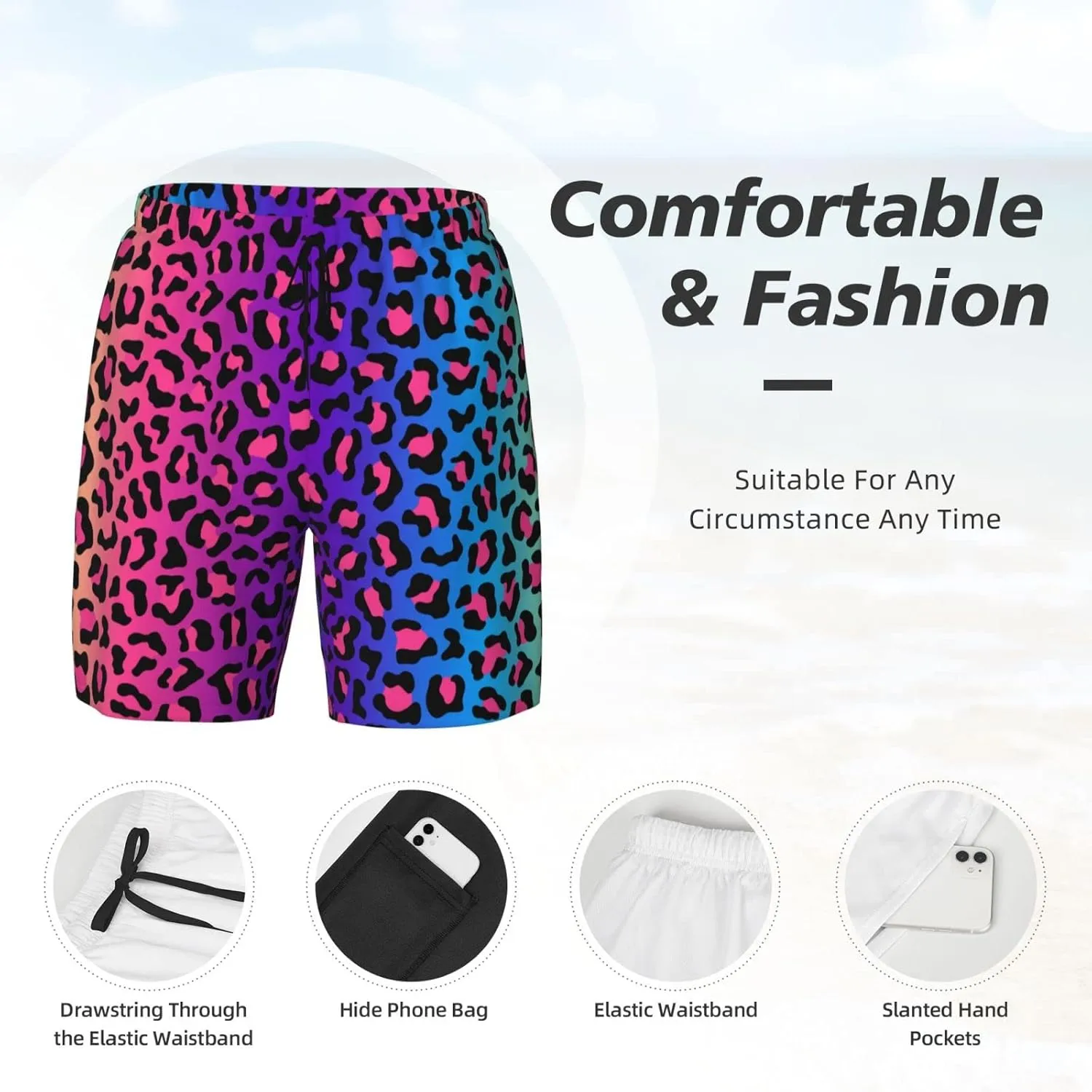 Mens Swim Trunks with Compression Liner Quick Dry Bathing Suit Stretch Swimwear Music Notes Board Shorts Beach Shorts