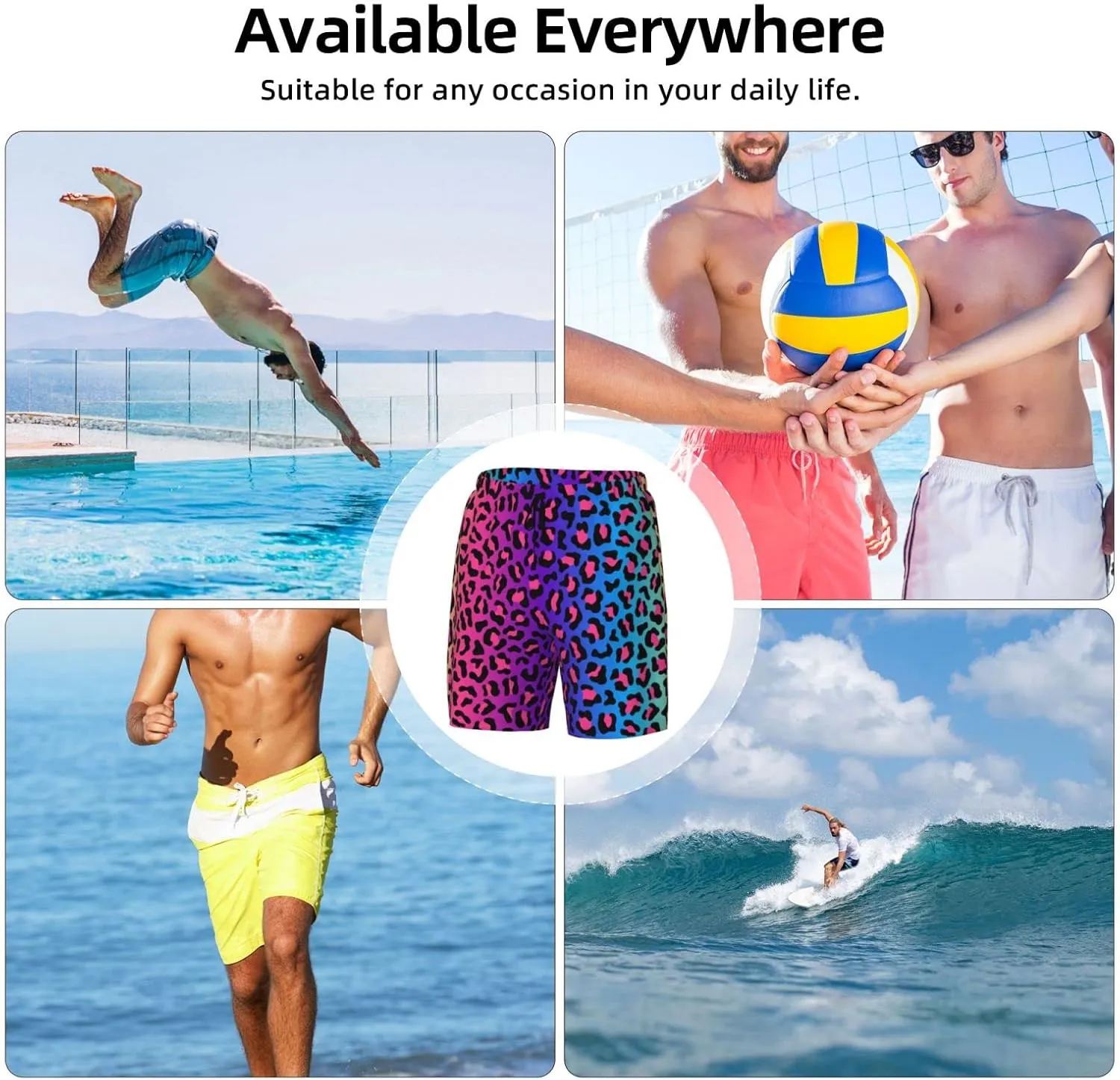 Mens Swim Trunks with Compression Liner Quick Dry Bathing Suit Stretch Swimwear Music Notes Board Shorts Beach Shorts