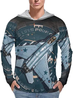 Men's UPF 50  Sun Protection Hoodie Outdoor UV Shirts Air Force Fighter Jet Long Sleeve Quick Dry Fishing Hiking Shirt