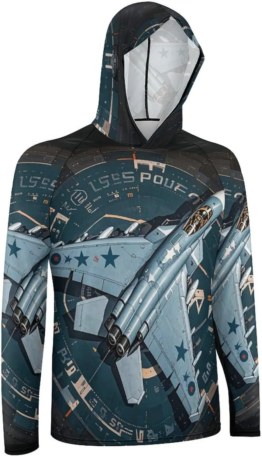 Men's UPF 50  Sun Protection Hoodie Outdoor UV Shirts Air Force Fighter Jet Long Sleeve Quick Dry Fishing Hiking Shirt