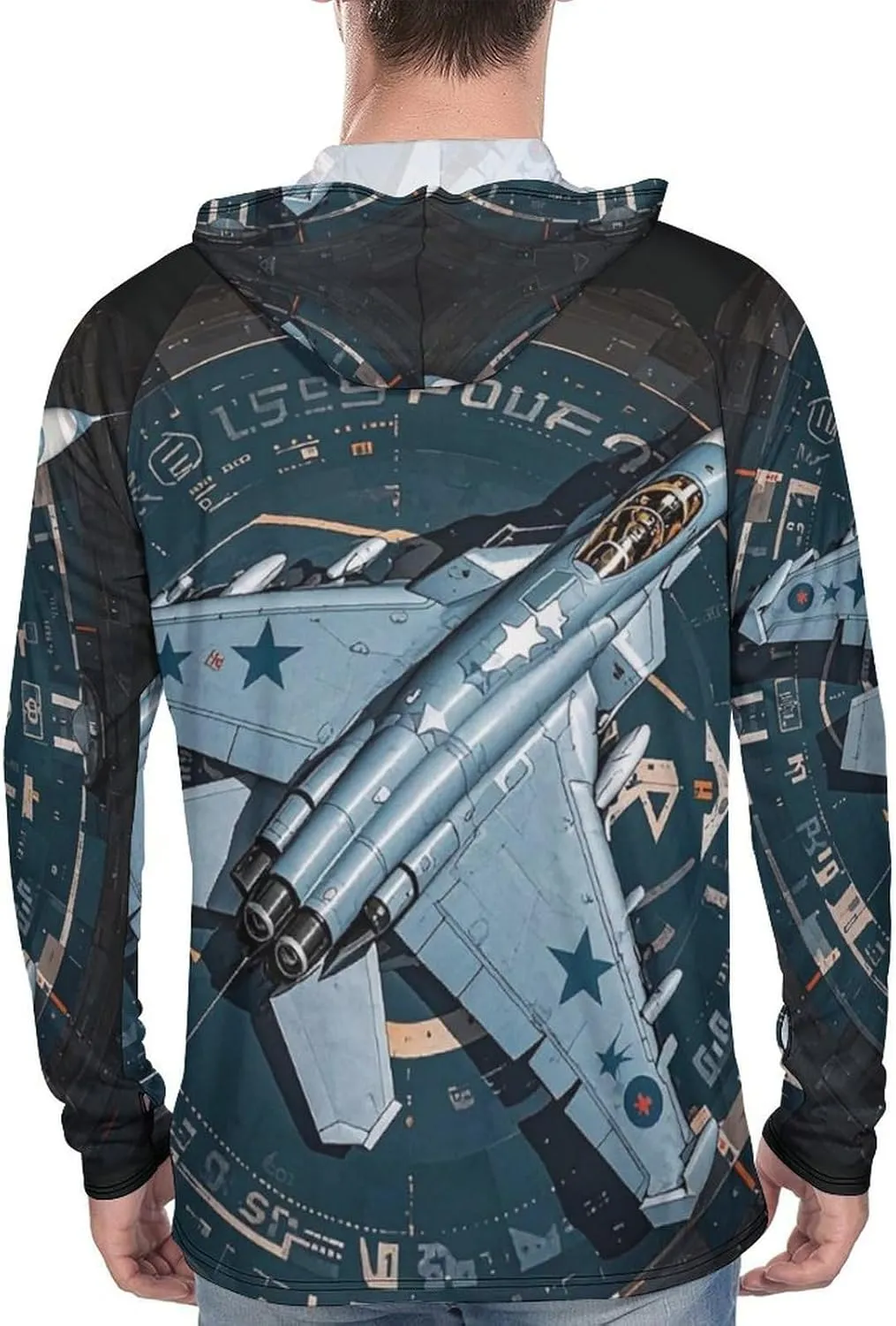 Men's UPF 50  Sun Protection Hoodie Outdoor UV Shirts Air Force Fighter Jet Long Sleeve Quick Dry Fishing Hiking Shirt