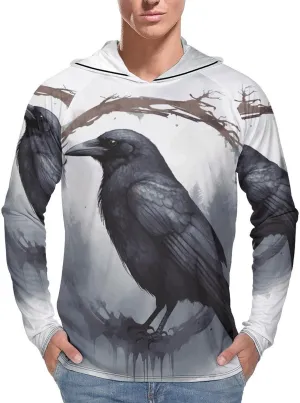 Men's UPF 50  Sun Protection Hoodie Outdoor UV Shirts Black Crow Long Sleeve Quick Dry Fishing Hiking Shirt