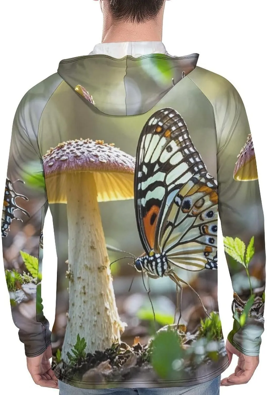 Men's UPF 50  Sun Protection Hoodie Outdoor UV Shirts Butterfly Mushroom Long Sleeve Quick Dry Fishing Hiking Shirt