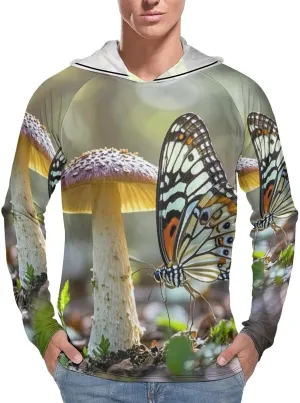 Men's UPF 50  Sun Protection Hoodie Outdoor UV Shirts Butterfly Mushroom Long Sleeve Quick Dry Fishing Hiking Shirt
