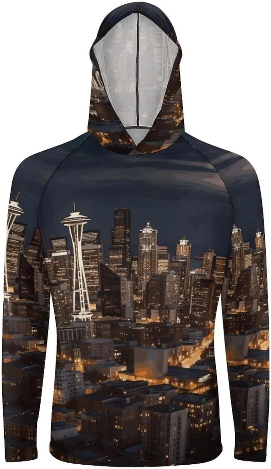 Men's UPF 50  Sun Protection Hoodie Outdoor UV Shirts City Seattle Long Sleeve Quick Dry Fishing Hiking Shirt