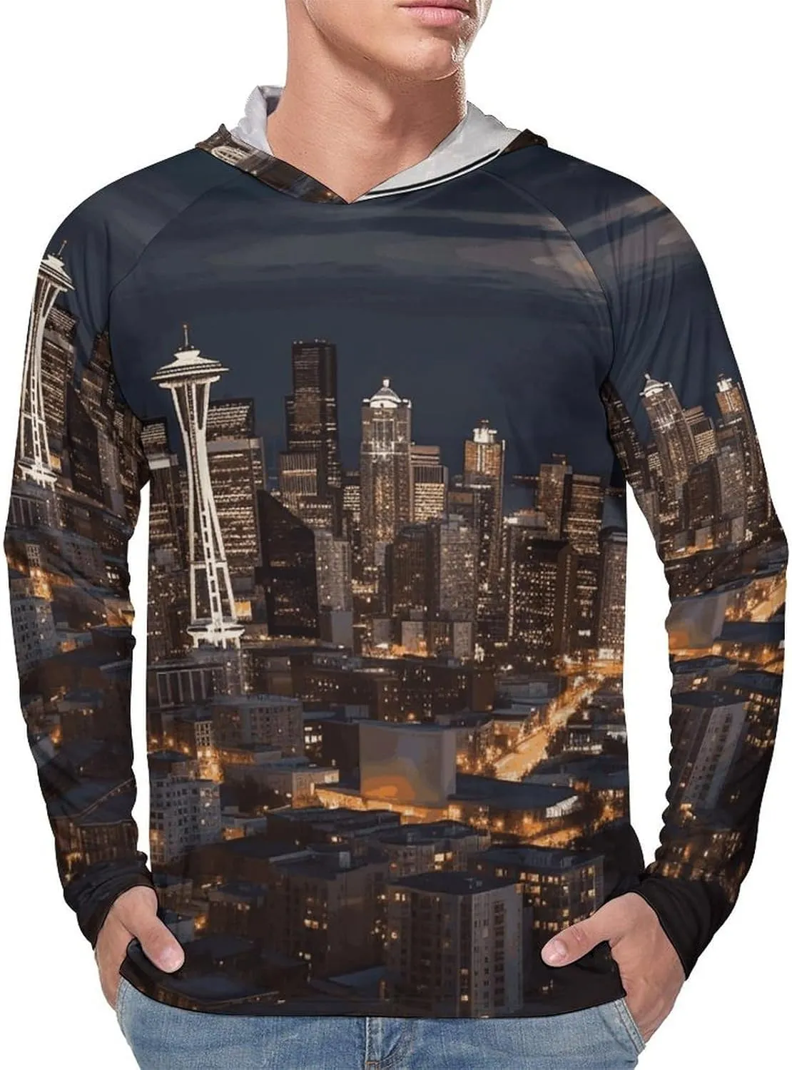 Men's UPF 50  Sun Protection Hoodie Outdoor UV Shirts City Seattle Long Sleeve Quick Dry Fishing Hiking Shirt