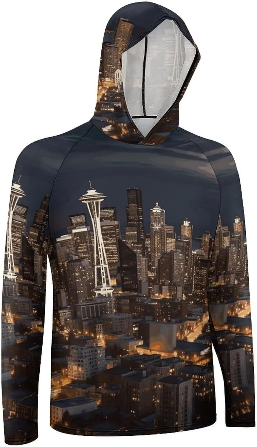 Men's UPF 50  Sun Protection Hoodie Outdoor UV Shirts City Seattle Long Sleeve Quick Dry Fishing Hiking Shirt