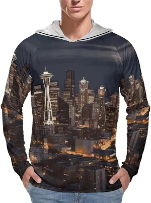 Men's UPF 50  Sun Protection Hoodie Outdoor UV Shirts City Seattle Long Sleeve Quick Dry Fishing Hiking Shirt