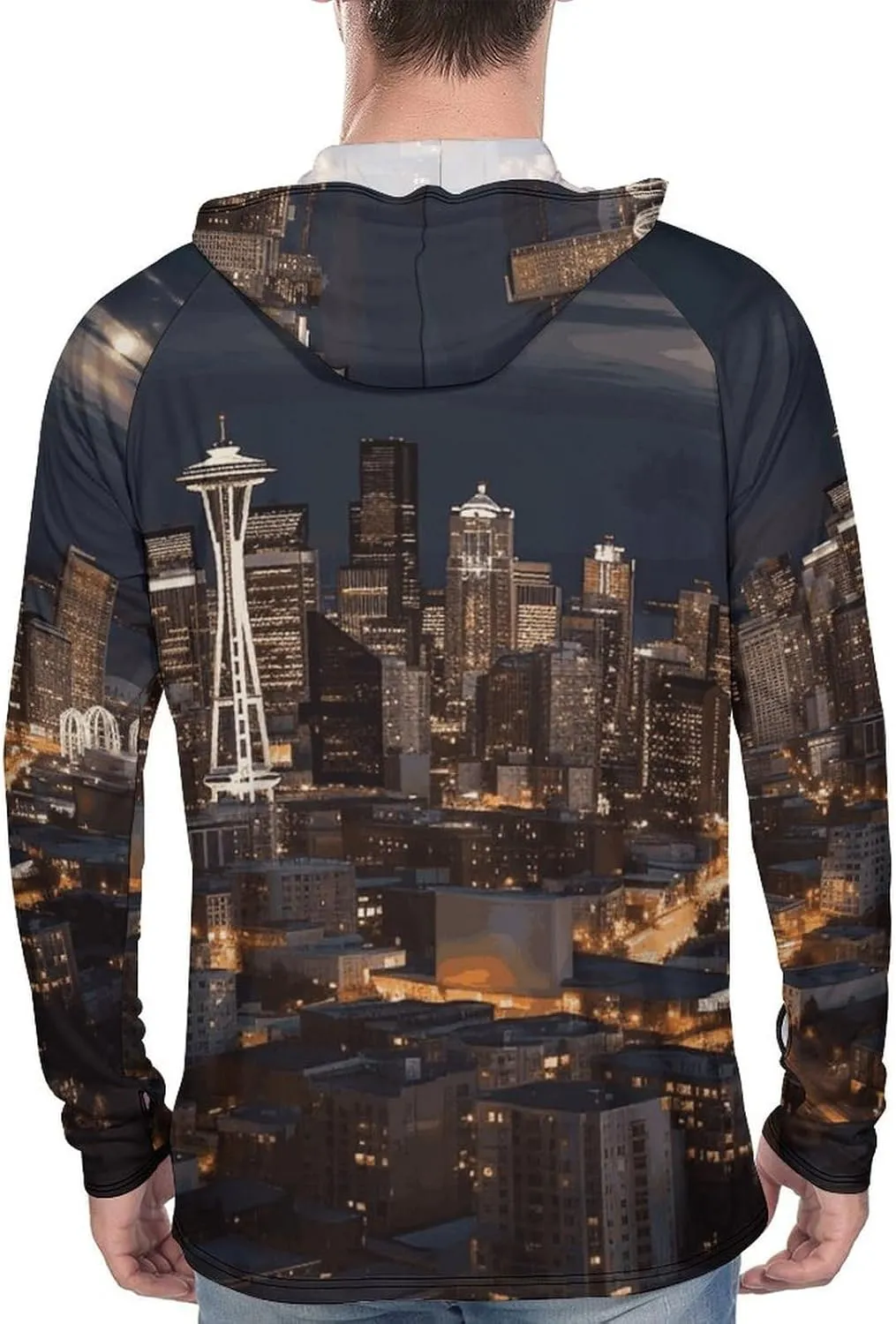 Men's UPF 50  Sun Protection Hoodie Outdoor UV Shirts City Seattle Long Sleeve Quick Dry Fishing Hiking Shirt