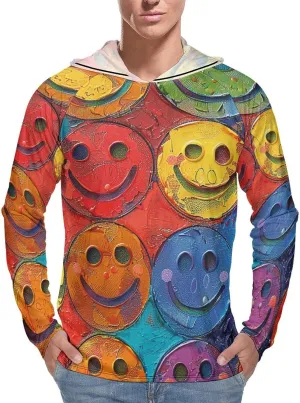 Men's UPF 50  Sun Protection Hoodie Outdoor UV Shirts Colorful Smiley Face Long Sleeve Quick Dry Fishing Hiking Shirt