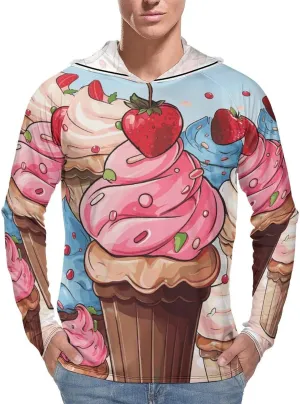 Men's UPF 50  Sun Protection Hoodie Outdoor UV Shirts Cupcakes and Ice Cream Long Sleeve Quick Dry Fishing Hiking Shirt