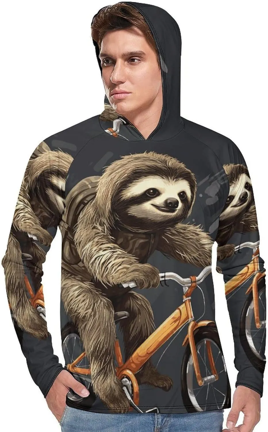 Men's UPF 50  Sun Protection Hoodie Outdoor UV Shirts Cycling Sloth Long Sleeve Quick Dry Fishing Hiking Shirt