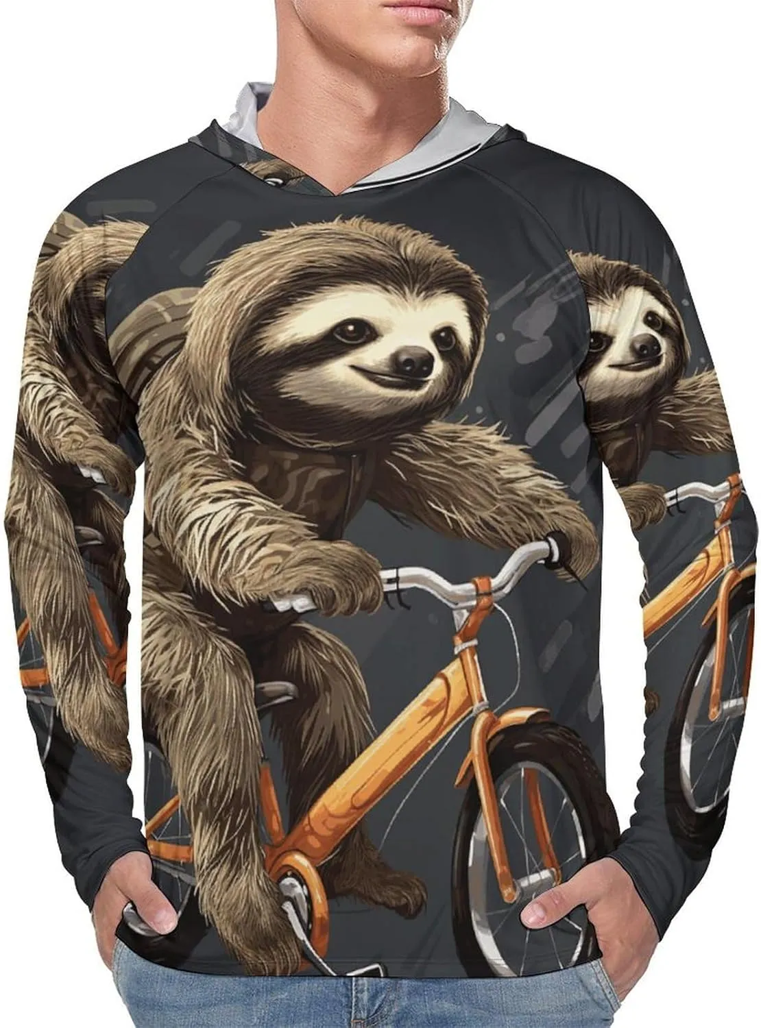 Men's UPF 50  Sun Protection Hoodie Outdoor UV Shirts Cycling Sloth Long Sleeve Quick Dry Fishing Hiking Shirt