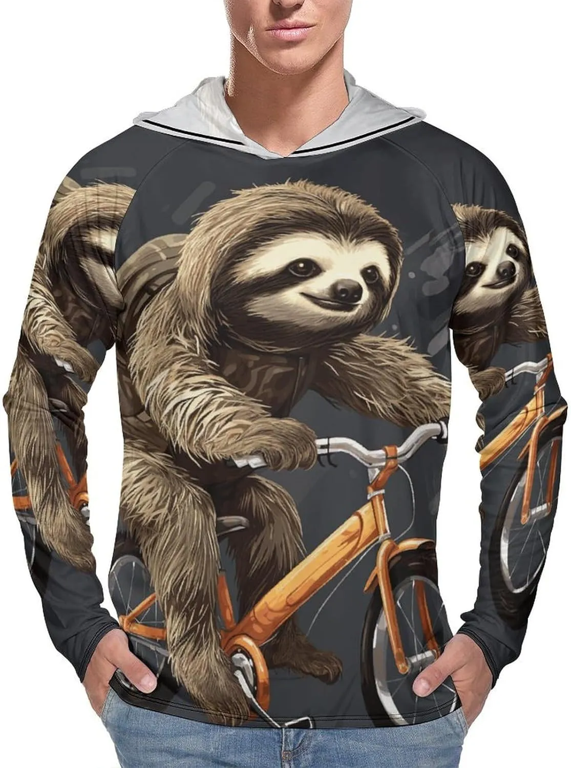 Men's UPF 50  Sun Protection Hoodie Outdoor UV Shirts Cycling Sloth Long Sleeve Quick Dry Fishing Hiking Shirt