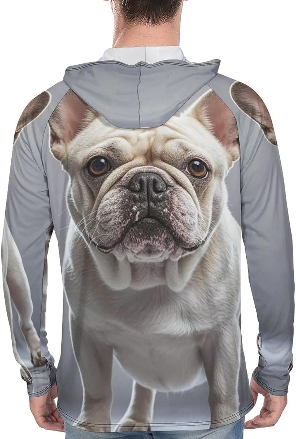 Men's UPF 50  Sun Protection Hoodie Outdoor UV Shirts French Bulldog Long Sleeve Quick Dry Fishing Hiking Shirt