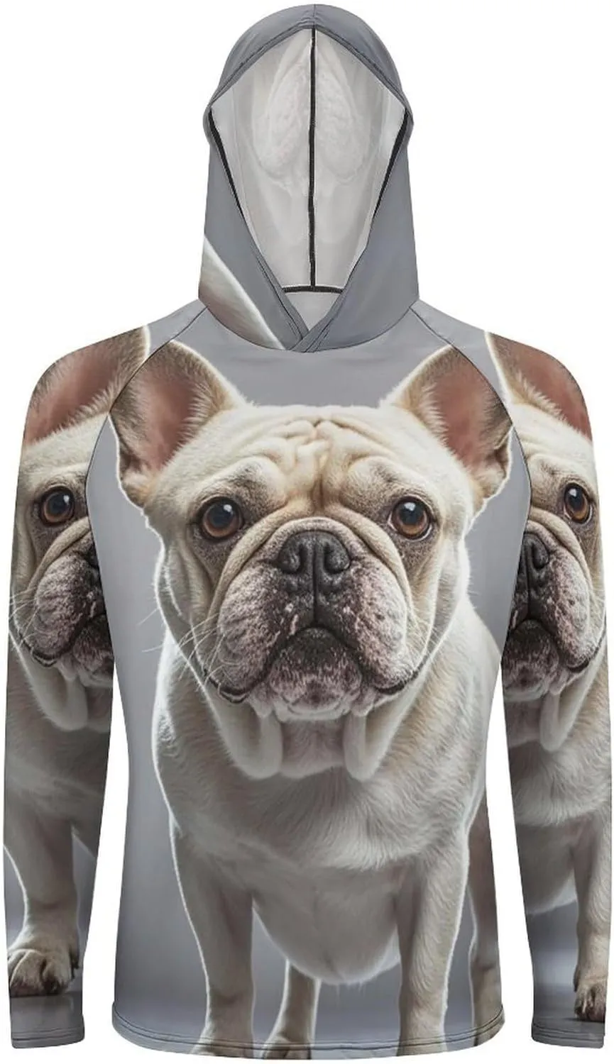 Men's UPF 50  Sun Protection Hoodie Outdoor UV Shirts French Bulldog Long Sleeve Quick Dry Fishing Hiking Shirt